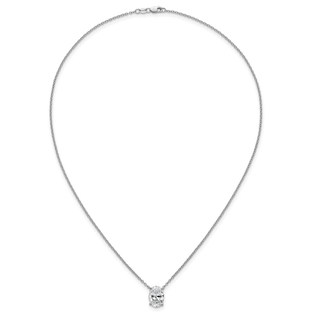 14k White Gold 4 carat Certified Lab Grown Diamond VS/SI+ G+ Oval Complete Four Prong 18 inch Pendant Necklace