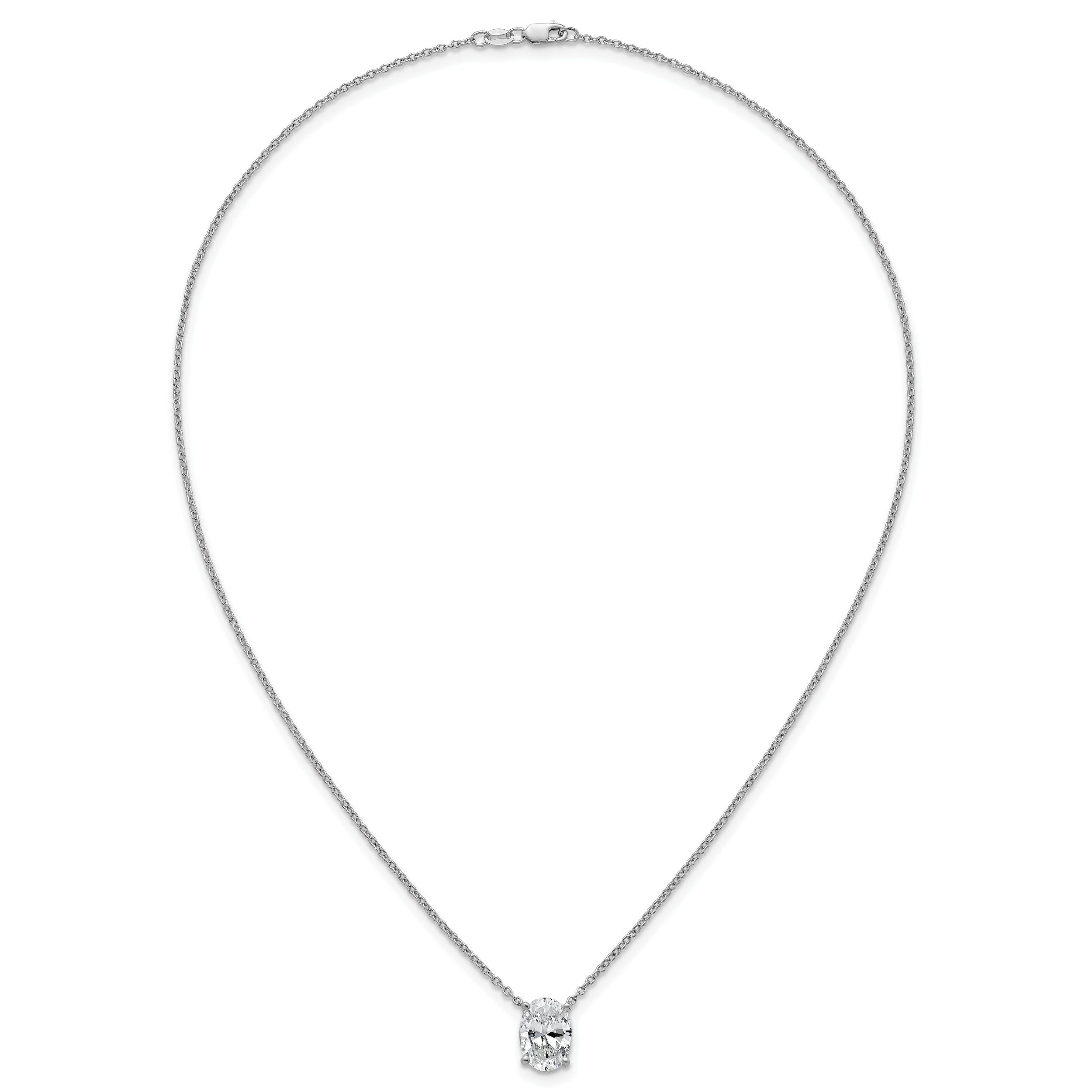 14k White Gold 4 carat Lab Grown Diamond VS/SI+ G+ Oval Complete Four Prong 18 inch Pendant Necklace