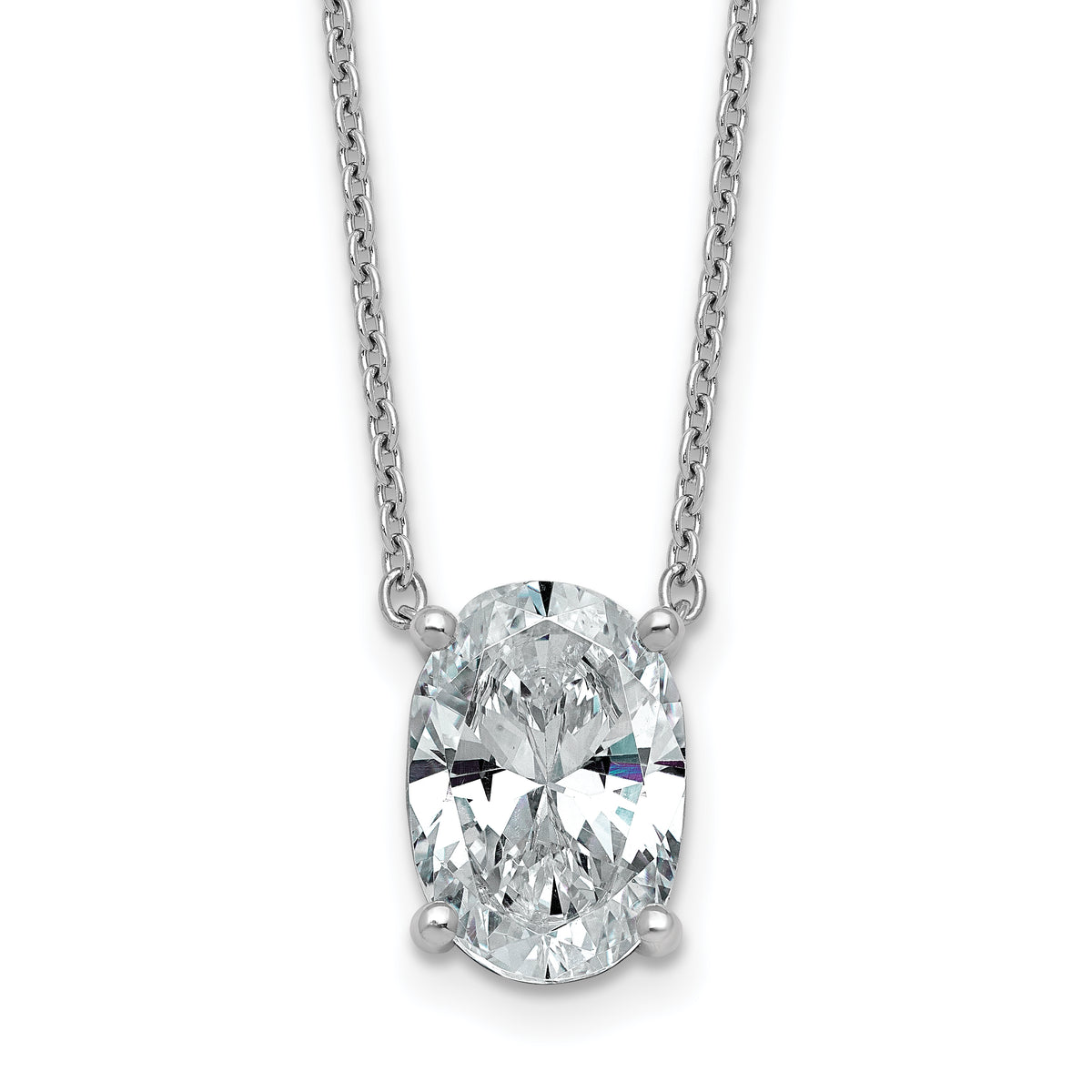 14k White Gold 4 carat Lab Grown Diamond VS/SI+ G+ Oval Complete Four Prong 18 inch Pendant Necklace