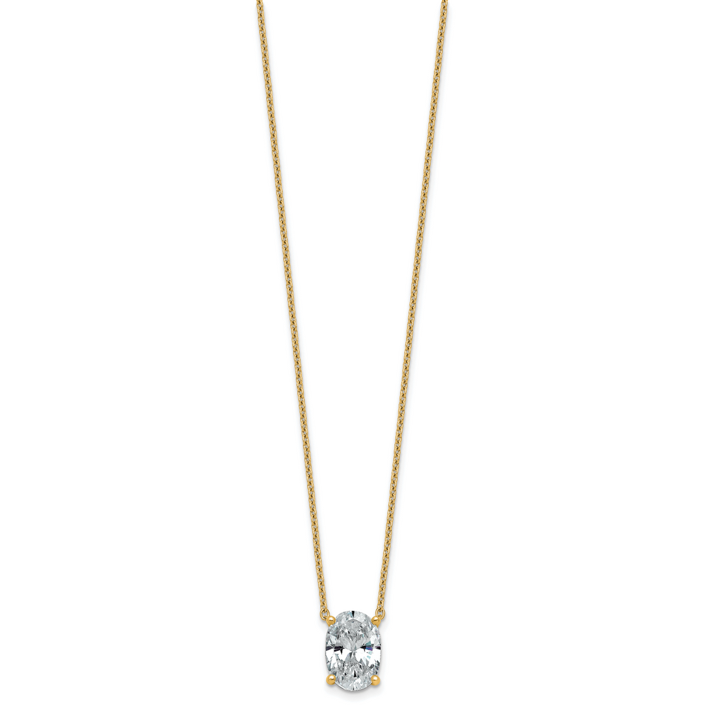 14k 4 carat Lab Grown Diamond VS+ F+ Oval Complete Four Prong 18 inch Pendant Necklace
