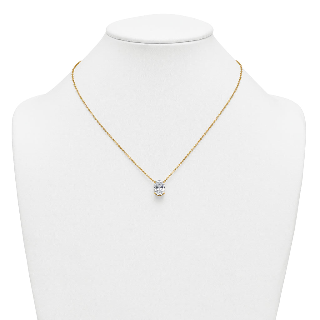 14k 4 carat Lab Grown Diamond VS+ F+ Oval Complete Four Prong 18 inch Pendant Necklace