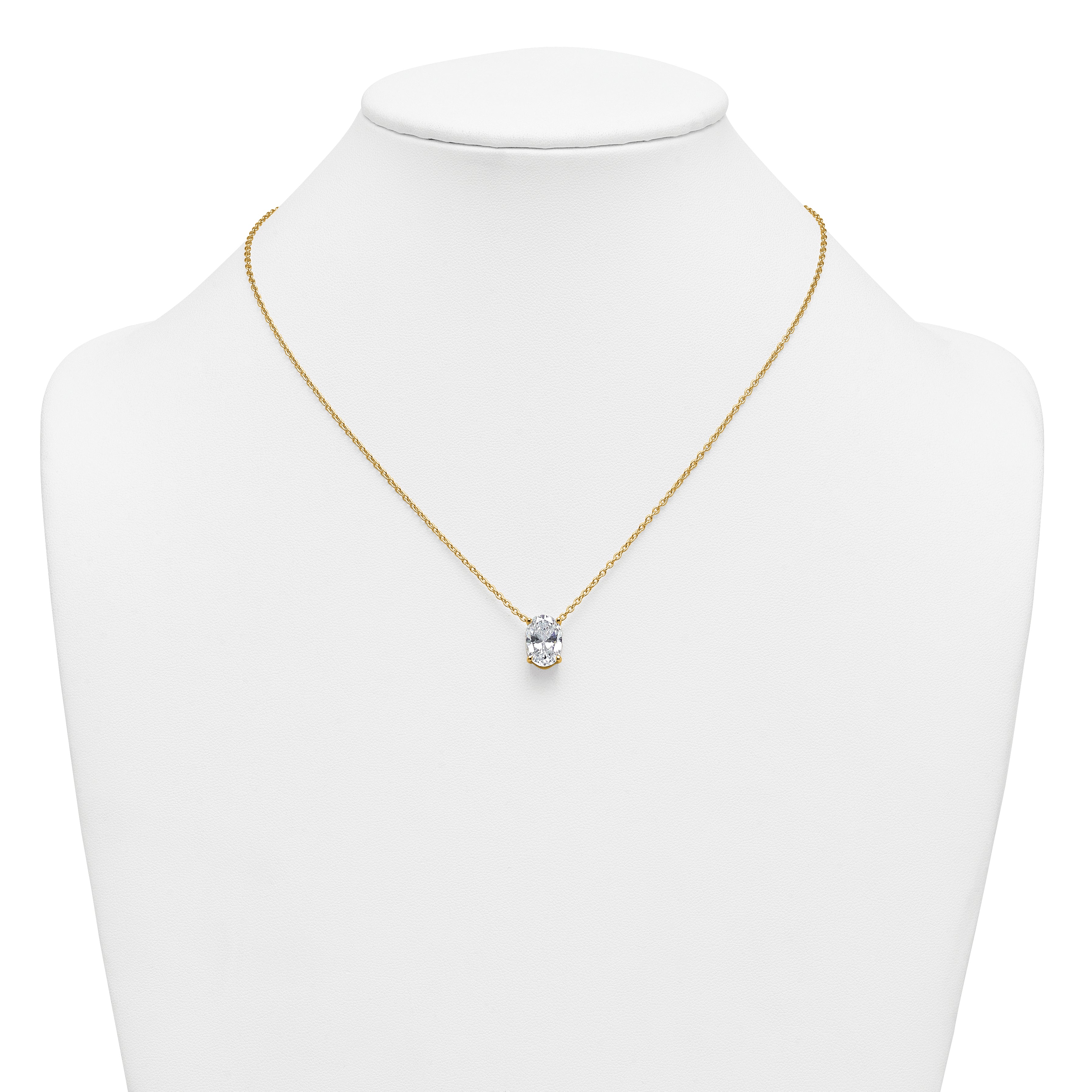 14k 4 carat Lab Grown Diamond VS+ F+ Oval Complete Four Prong 18 inch Pendant Necklace