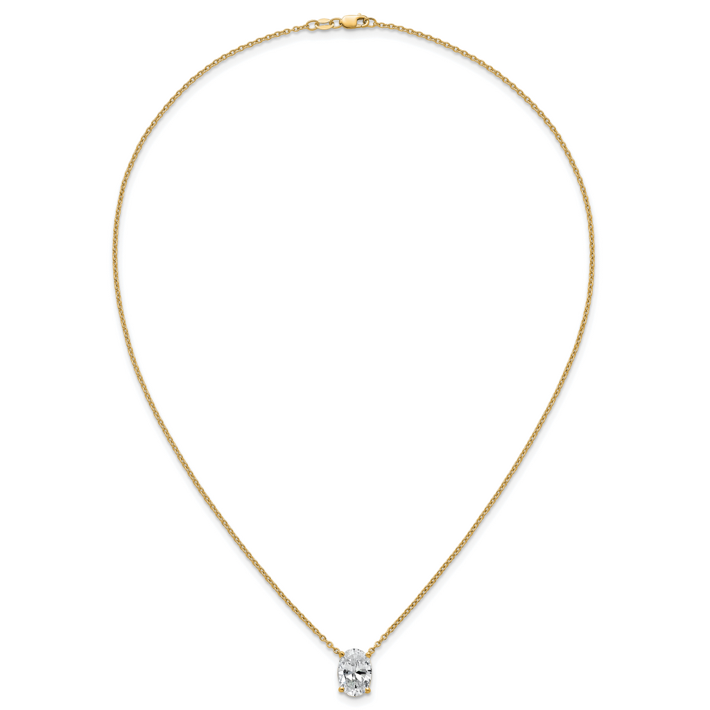 14k 4 carat Lab Grown Diamond VS+ F+ Oval Complete Four Prong 18 inch Pendant Necklace