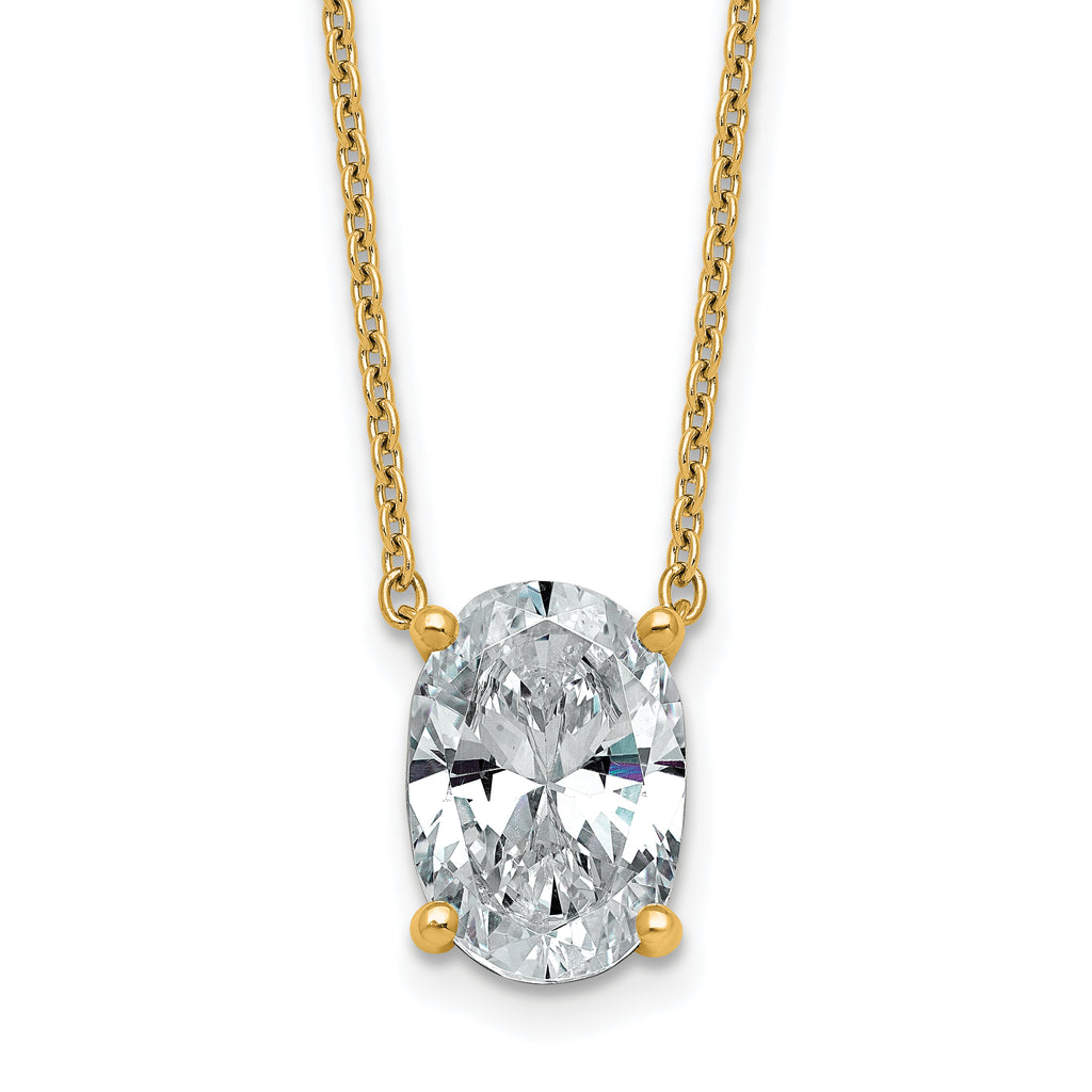 14k 4 carat Lab Grown Diamond VS+ F+ Oval Complete Four Prong 18 inch Pendant Necklace