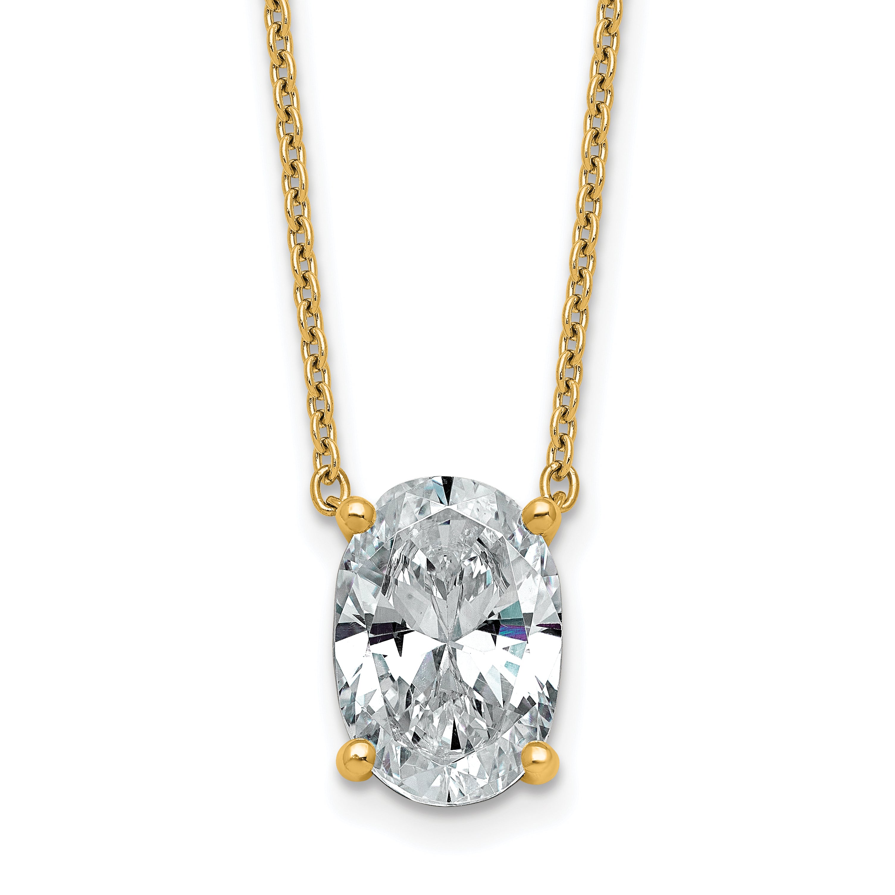 14k 4 carat Certified Lab Grown Diamond VS+ F+ Oval Complete Four Prong 18 inch Pendant Necklace