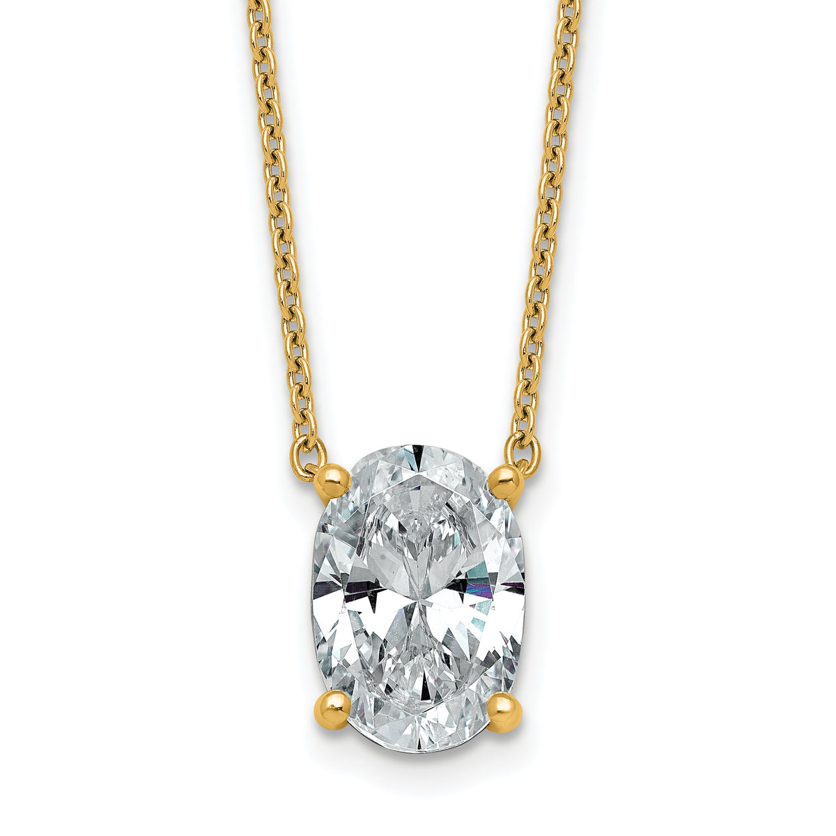 14k 4 carat Certified Lab Grown Diamond VS+ F+ Oval Complete Four Prong 18 inch Pendant Necklace