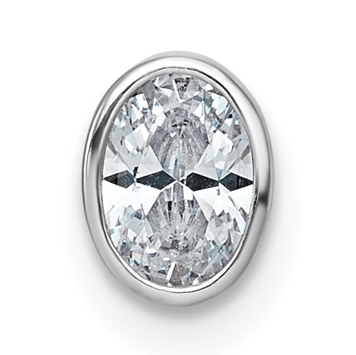 14k White Gold 3/8 carat Lab Grown Diamond VS+ F+ Oval Complete Bezel Set Chain Slide Pendant
