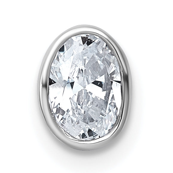 14k White Gold 1/2 carat Lab Grown Diamond VS+ F+ Oval Complete Bezel Set Chain Slide Pendant