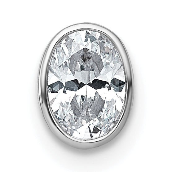 14k White Gold 5/8 carat Lab Grown Diamond VS+ F+ Oval Complete Bezel Set Chain Slide Pendant