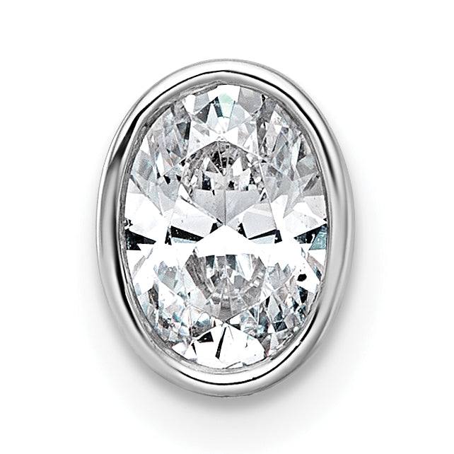 14k White Gold 3/4 carat Lab Grown Diamond VS+ F+ Oval Complete Bezel Set Chain Slide Pendant
