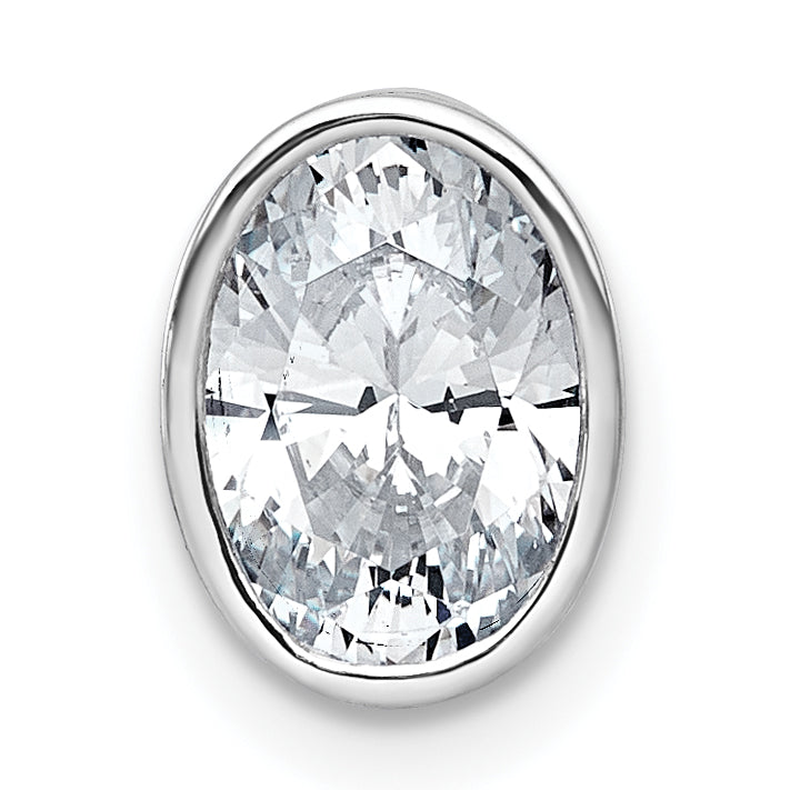 14k White Gold 1 1/2 carat Lab Grown Diamond VS+ F+ Oval Complete Bezel Set Chain Slide Pendant