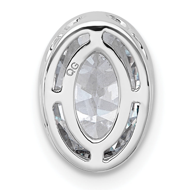 14k White Gold 2 carat Lab Grown Diamond VS+ F+ Oval Complete Bezel Set Chain Slide Pendant