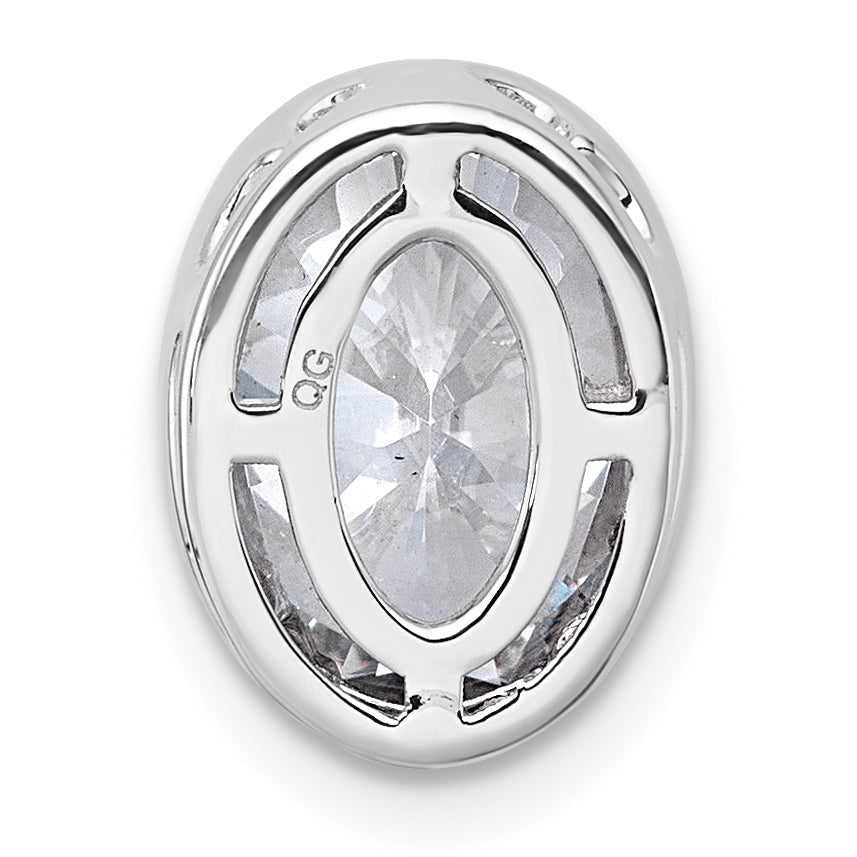 14k White Gold 2 1/2 carat Certified Lab Grown Diamond VS+ F+ Oval Complete Bezel Set Chain Slide Pendant