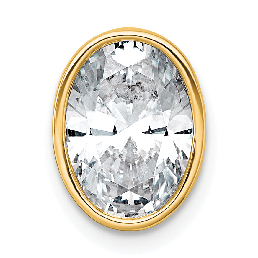 14k 2 1/2 carat Lab Grown Diamond VS+ F+ Oval Complete Bezel Set Chain Slide Pendant