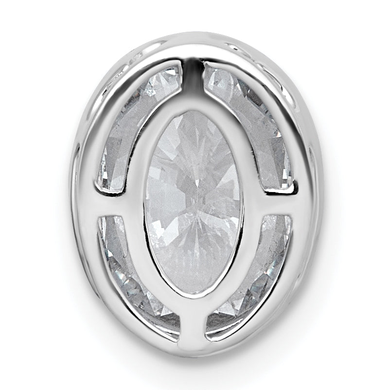 14k White Gold 3 carat Lab Grown Diamond VS+ F+ Oval Complete Bezel Set Chain Slide Pendant