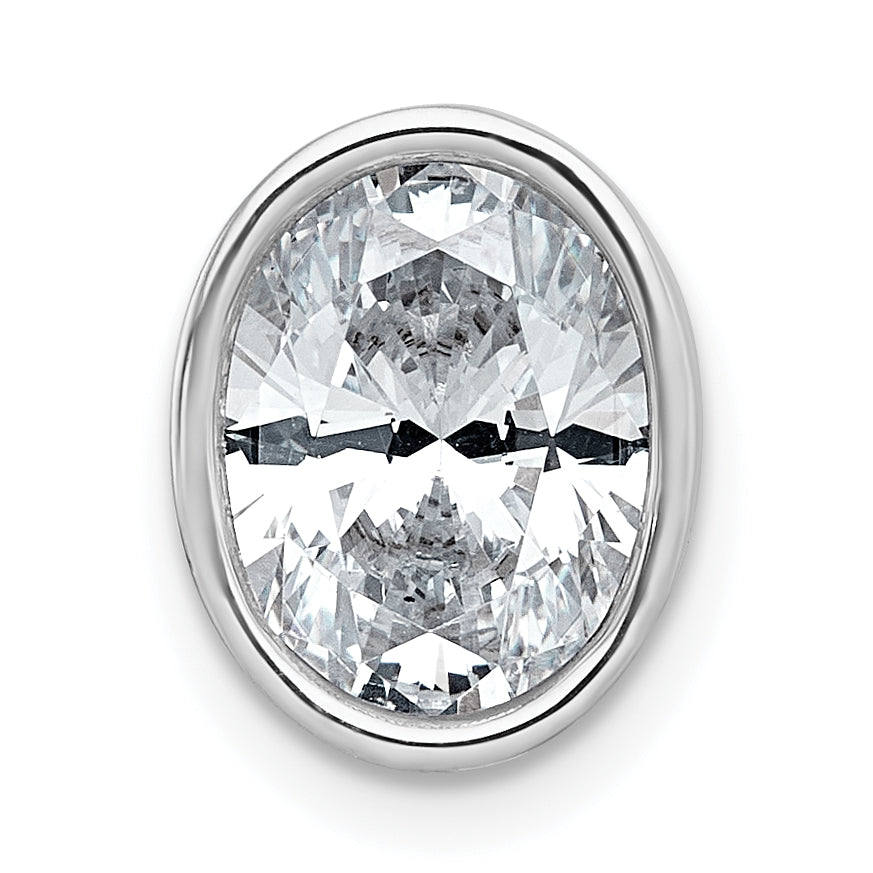 14k White Gold 3 carat Lab Grown Diamond VS+ F+ Oval Complete Bezel Set Chain Slide Pendant