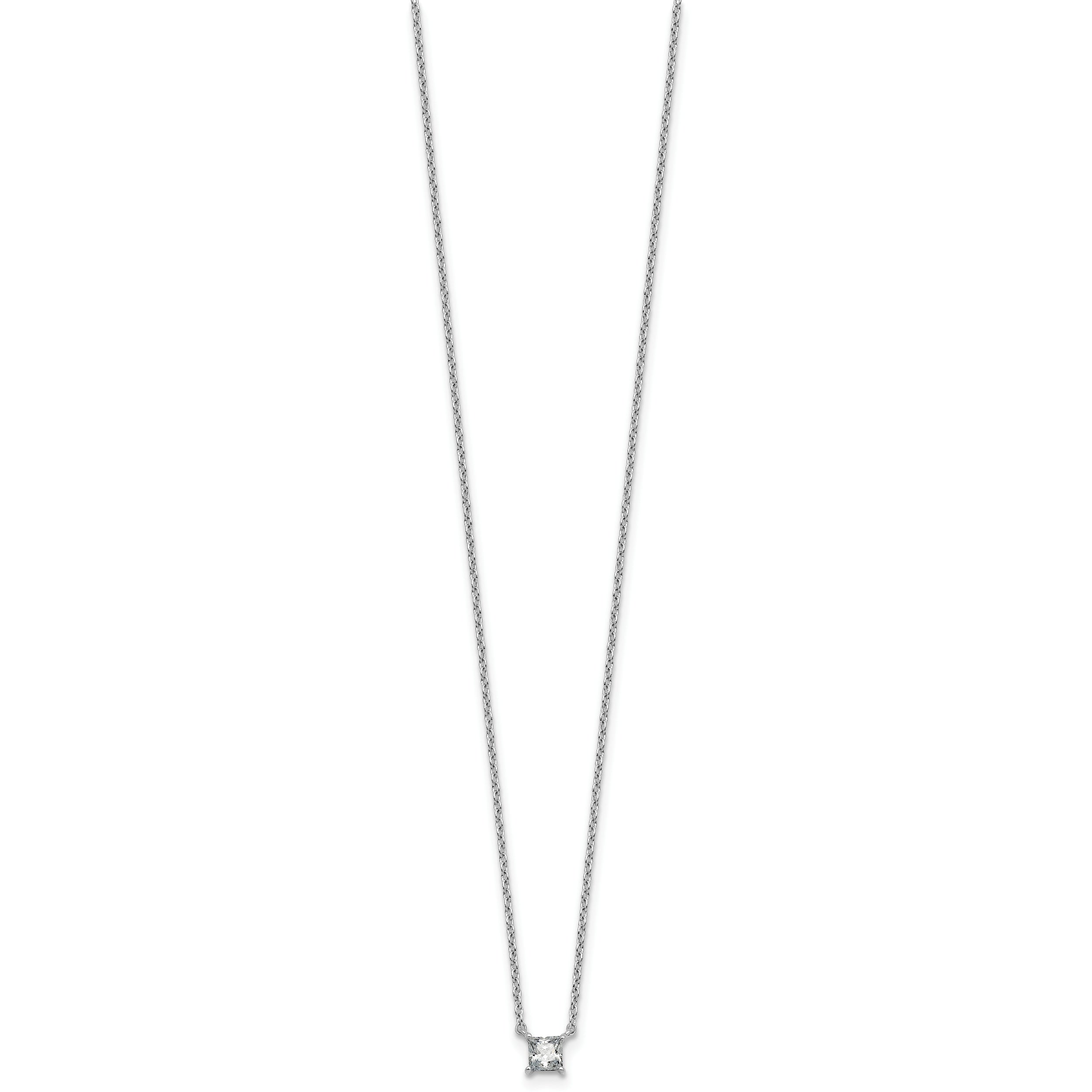 14k White Gold 1/4 carat Lab Grown Diamond VS+ F+ Princess Complete 18 inch Four Prong Pendant Necklace