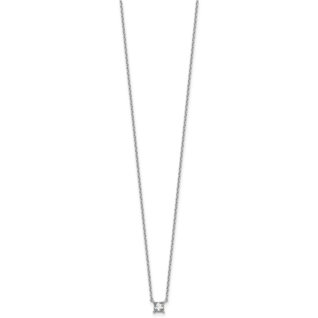 14k White Gold 1/4 carat Lab Grown Diamond VS+ F+ Princess Complete 18 inch Four Prong Pendant Necklace