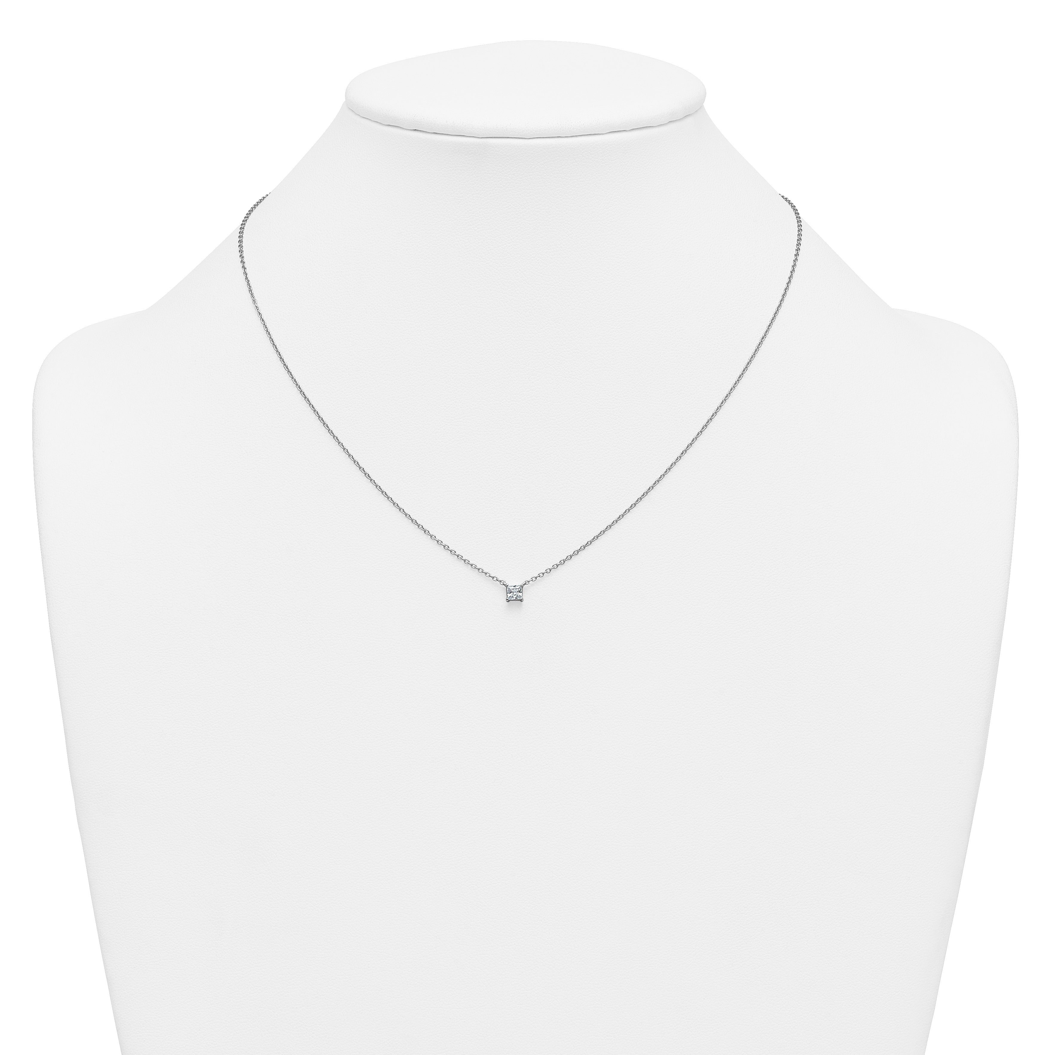 14k White Gold 1/4 carat Lab Grown Diamond VS+ F+ Princess Complete 18 inch Four Prong Pendant Necklace
