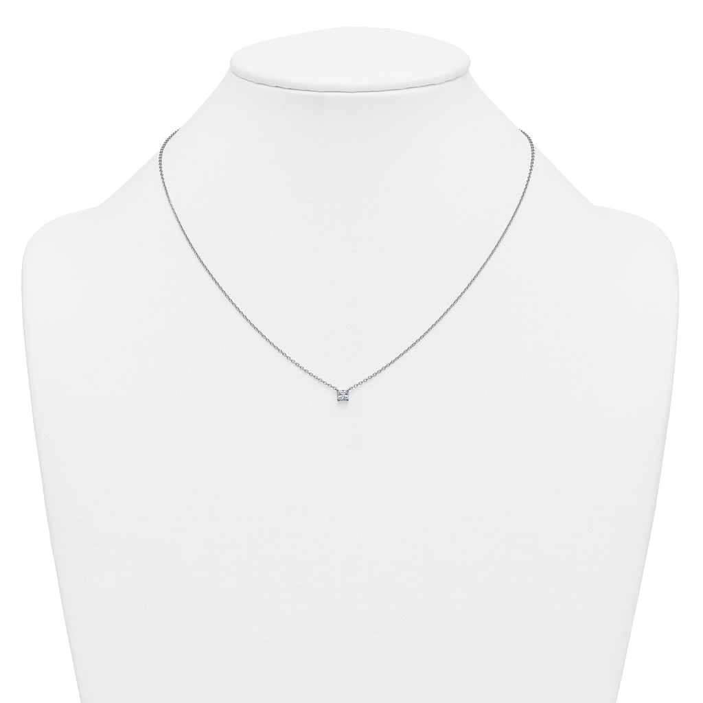 14k White Gold 1/4 carat Lab Grown Diamond VS+ F+ Princess Complete 18 inch Four Prong Pendant Necklace