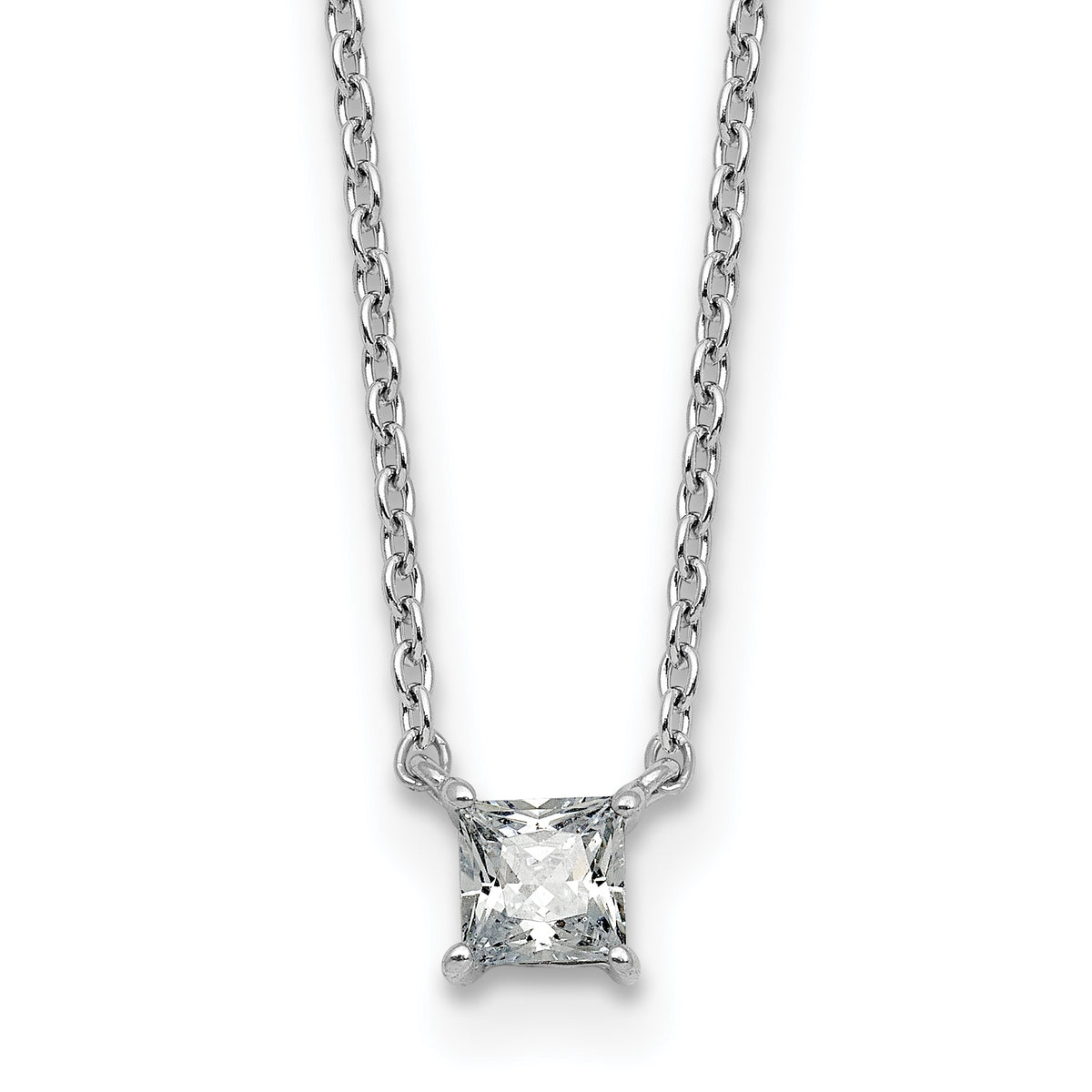 14k White Gold 1/4 carat Lab Grown Diamond VS+ F+ Princess Complete 18 inch Four Prong Pendant Necklace