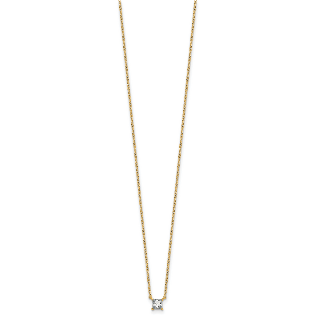 14k 1/4 carat Lab Grown Diamond VS+ F+ Princess Complete 18 inch Four Prong Pendant Necklace