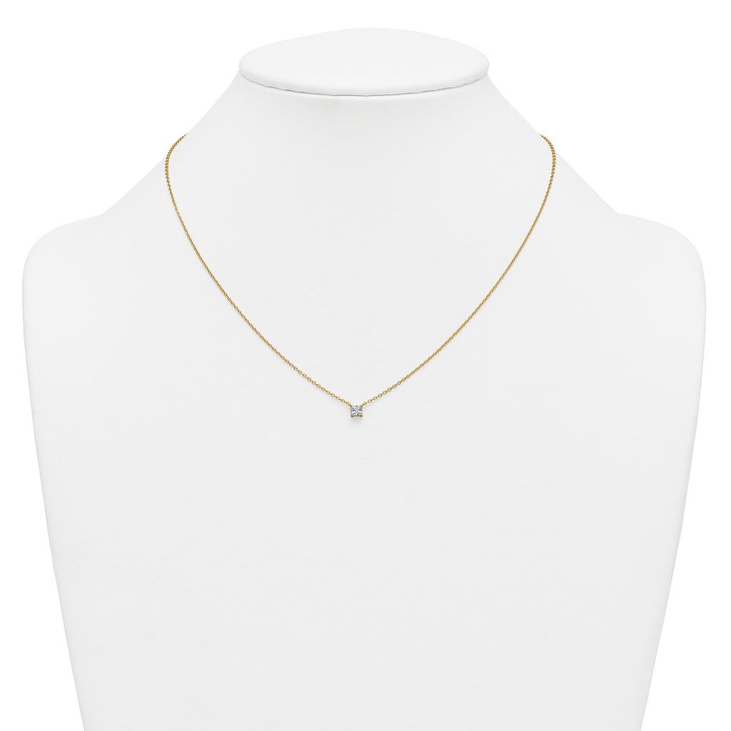 14k 1/4 carat Lab Grown Diamond VS+ F+ Princess Complete 18 inch Four Prong Pendant Necklace