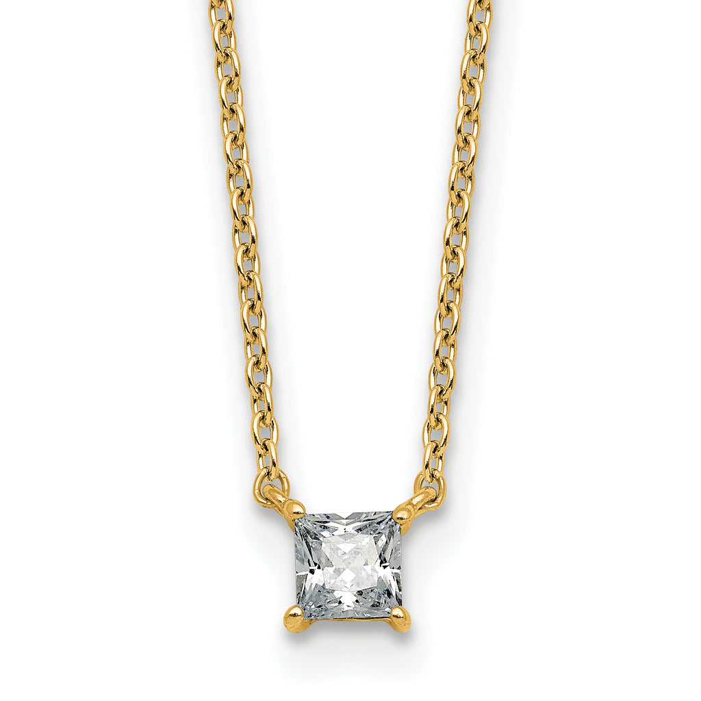 14k 1/4 carat Lab Grown Diamond VS+ F+ Princess Complete 18 inch Four Prong Pendant Necklace