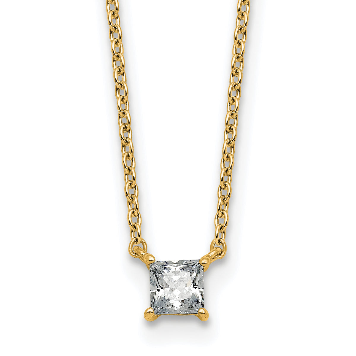 14k 1/4 carat Lab Grown Diamond VS+ F+ Princess Complete 18 inch Four Prong Pendant Necklace