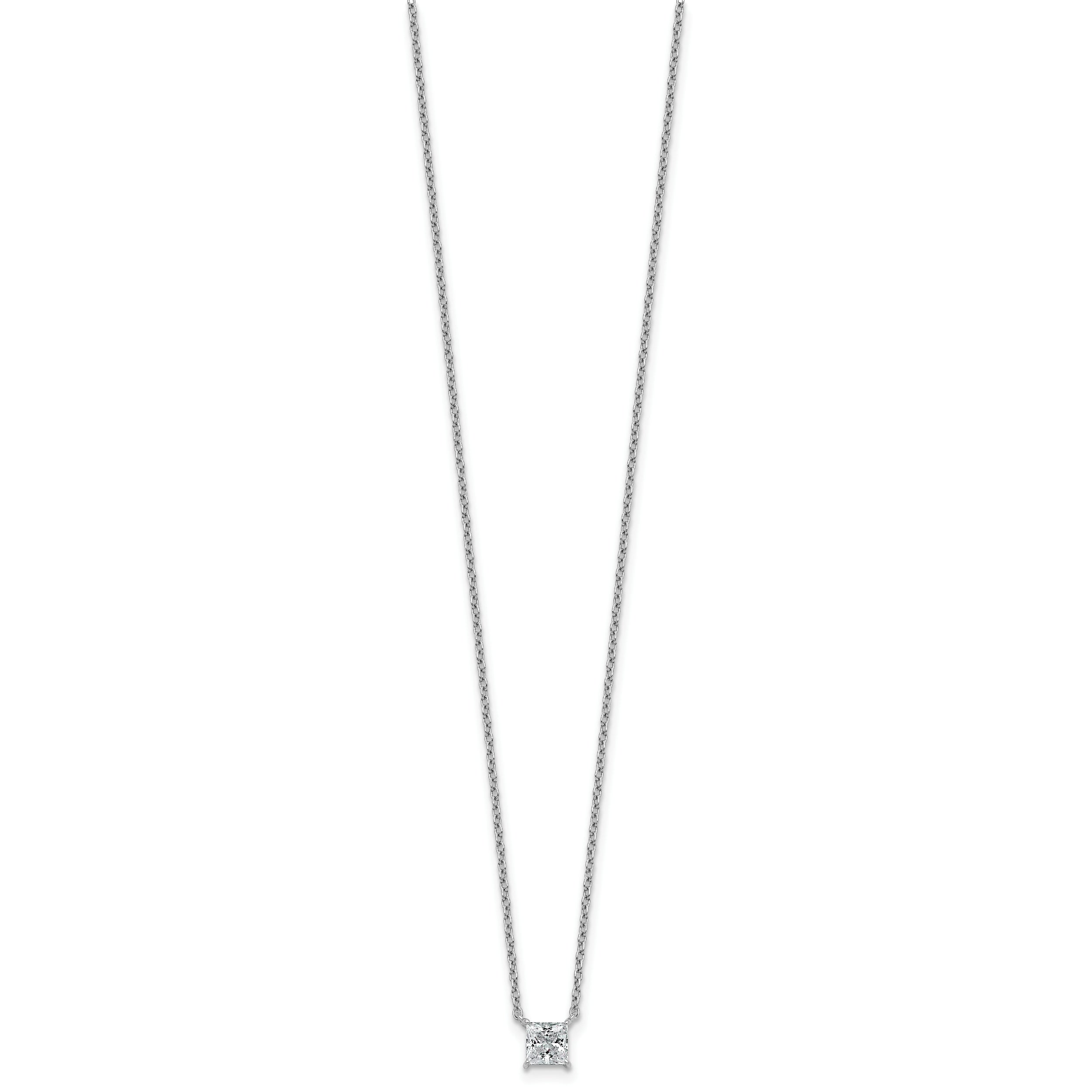 14k White Gold 1/2 carat Lab Grown Diamond VS+ F+ Princess Complete 18 inch Four Prong Pendant Necklace