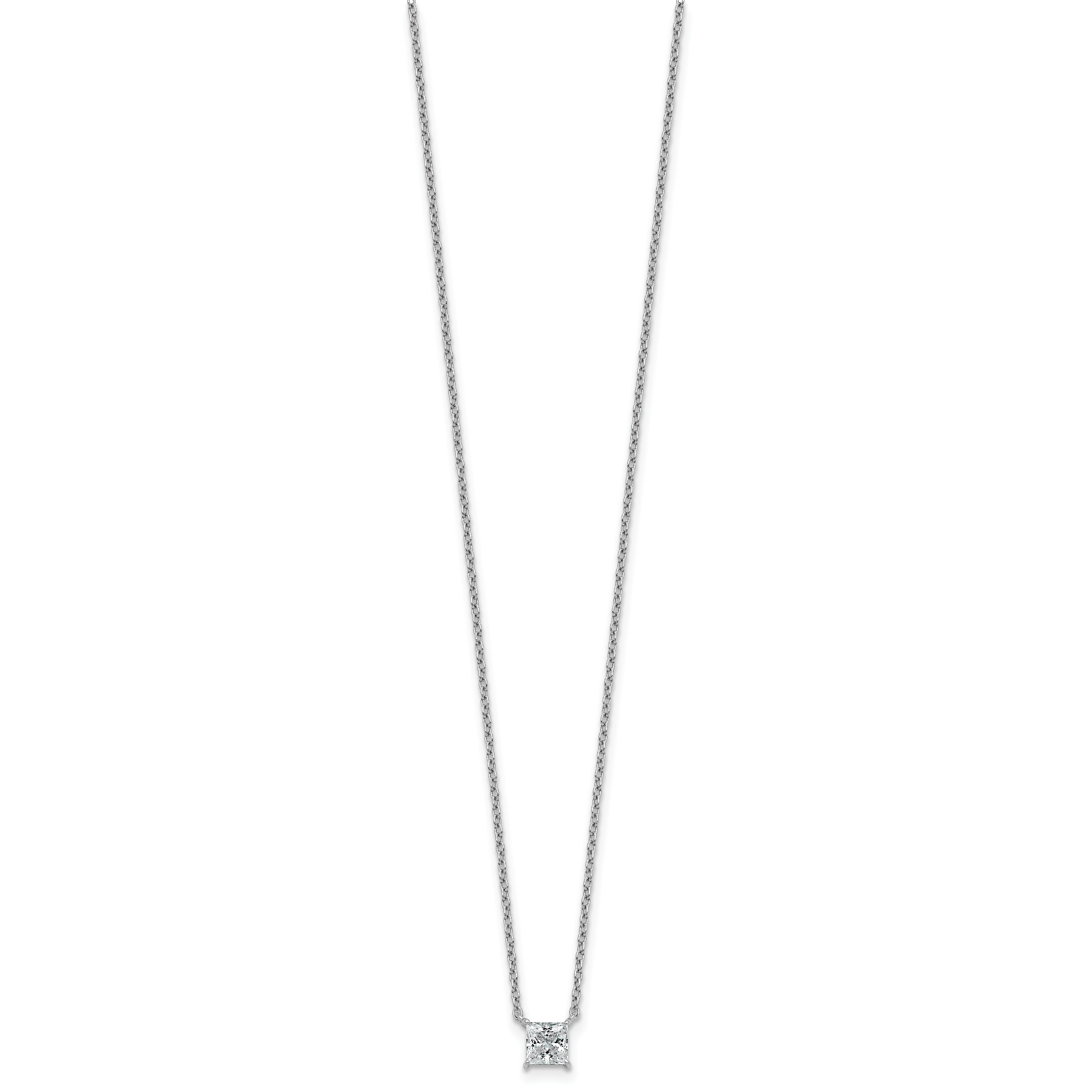 14k White Gold 1/2 carat Lab Grown Diamond VS+ F+ Princess Complete 18 inch Four Prong Pendant Necklace Secondary image