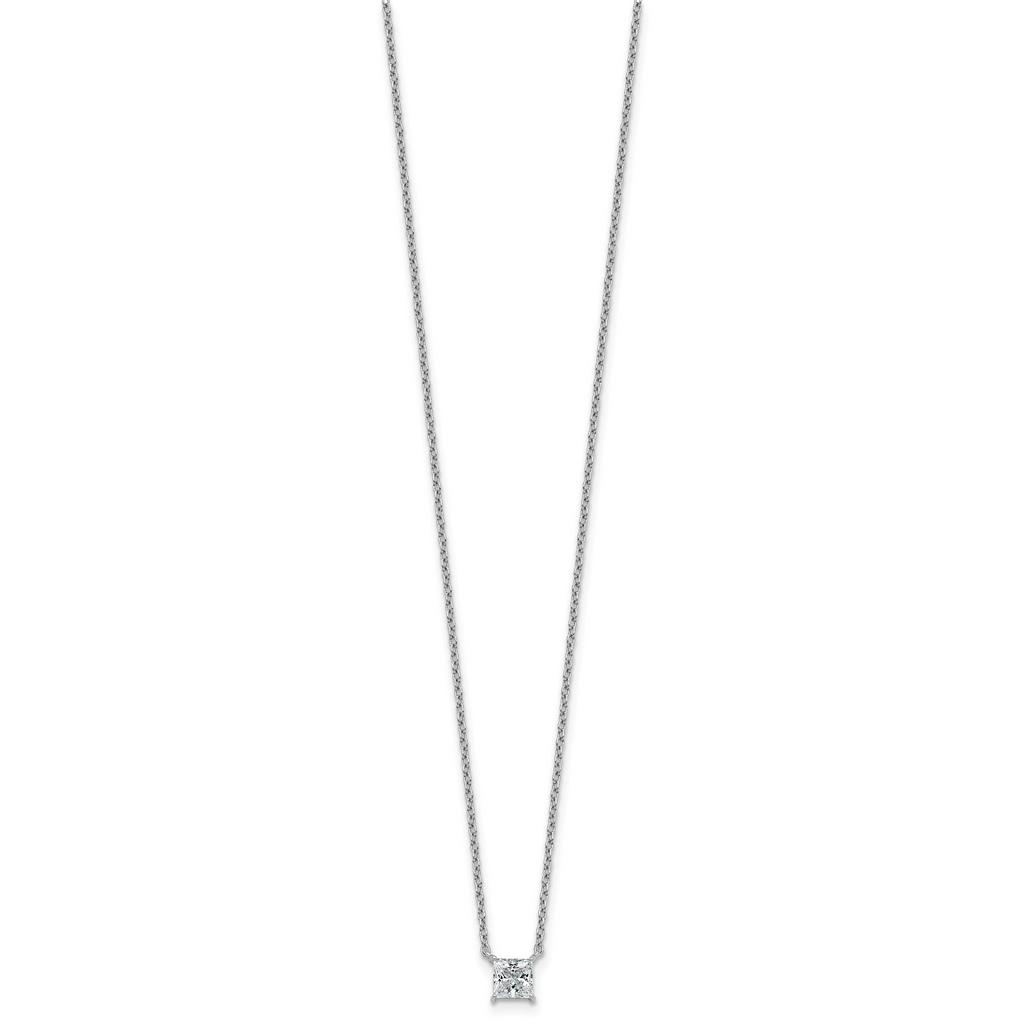 14k White Gold 1/2 carat Lab Grown Diamond VS+ F+ Princess Complete 18 inch Four Prong Pendant Necklace