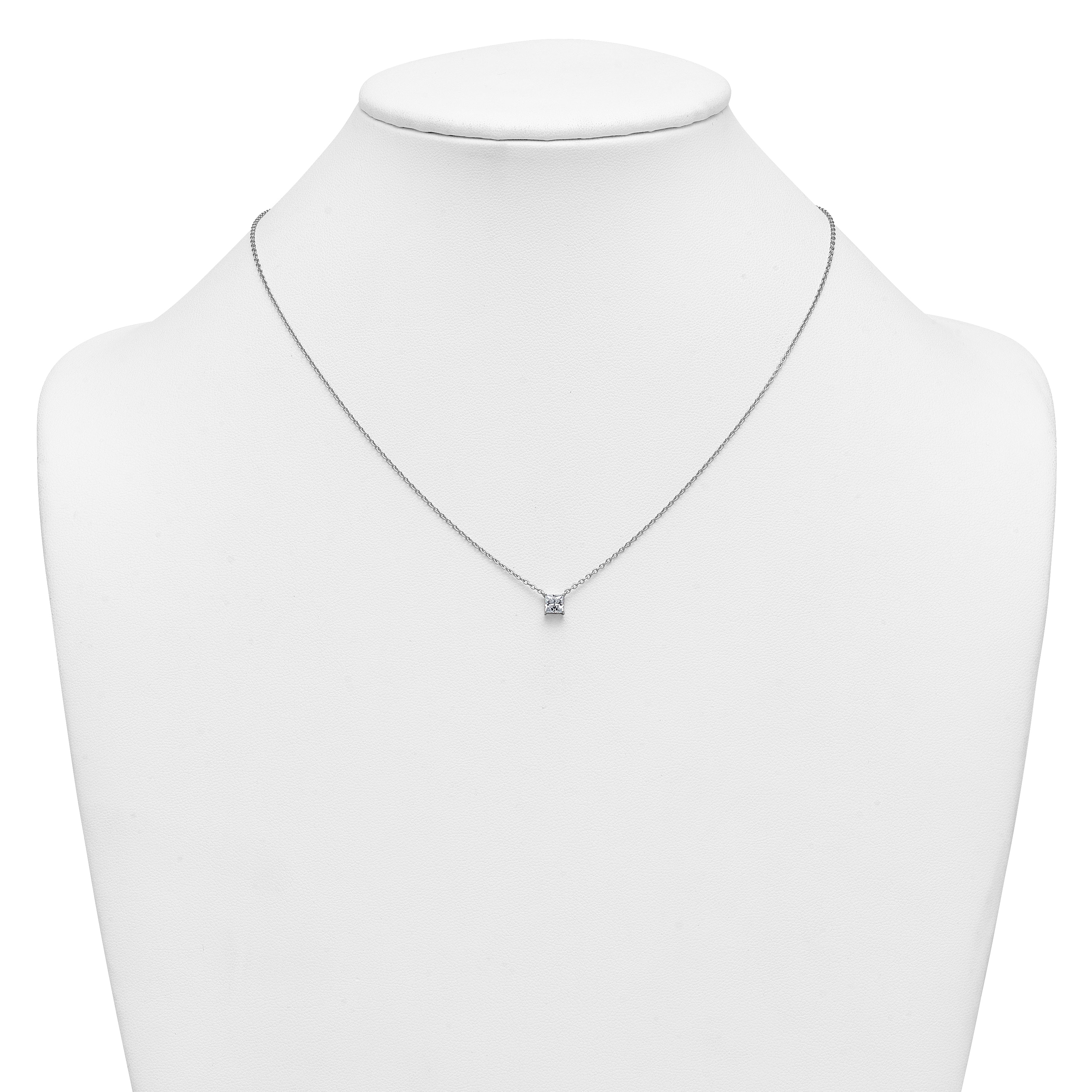 14k White Gold 1/2 carat Lab Grown Diamond VS+ F+ Princess Complete 18 inch Four Prong Pendant Necklace