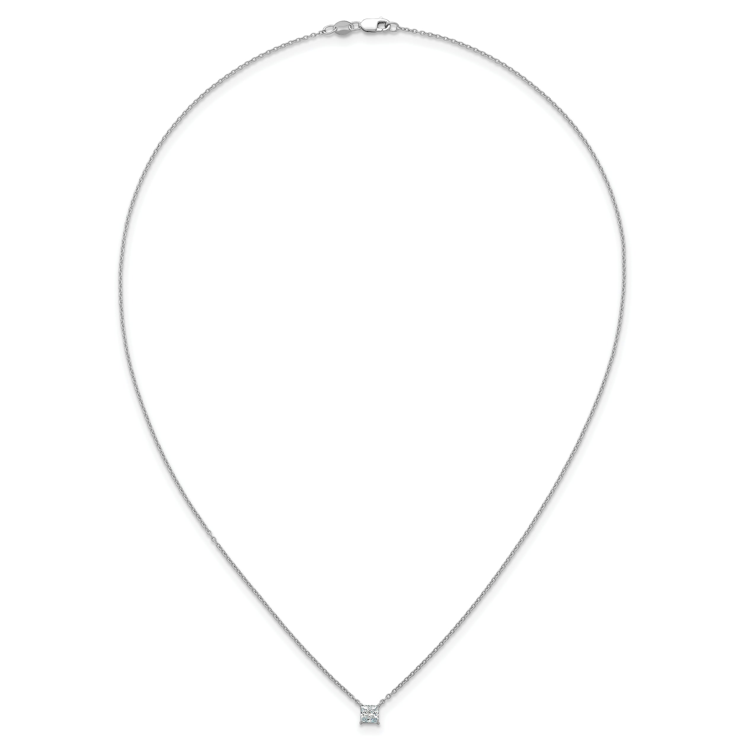 14k White Gold 1/2 carat Lab Grown Diamond VS+ F+ Princess Complete 18 inch Four Prong Pendant Necklace
