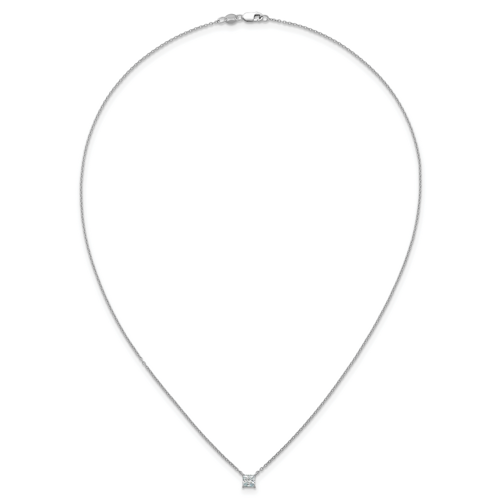 14k White Gold 1/2 carat Lab Grown Diamond VS+ F+ Princess Complete 18 inch Four Prong Pendant Necklace