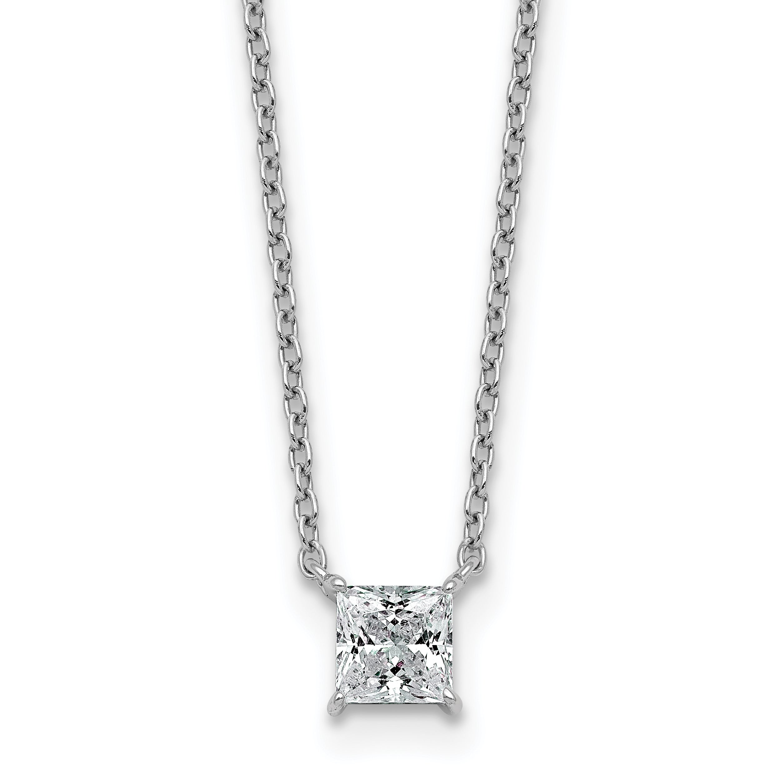 14k White Gold 1/2 carat Lab Grown Diamond VS+ F+ Princess Complete 18 inch Four Prong Pendant Necklace