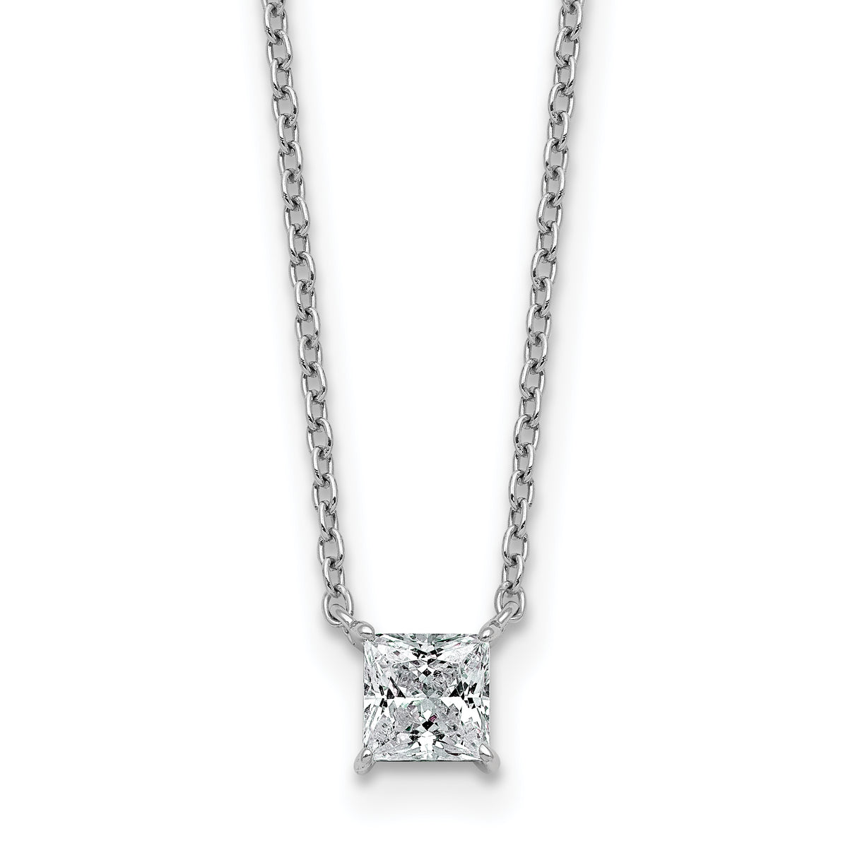 14k White Gold 1/2 carat Lab Grown Diamond VS+ F+ Princess Complete 18 inch Four Prong Pendant Necklace