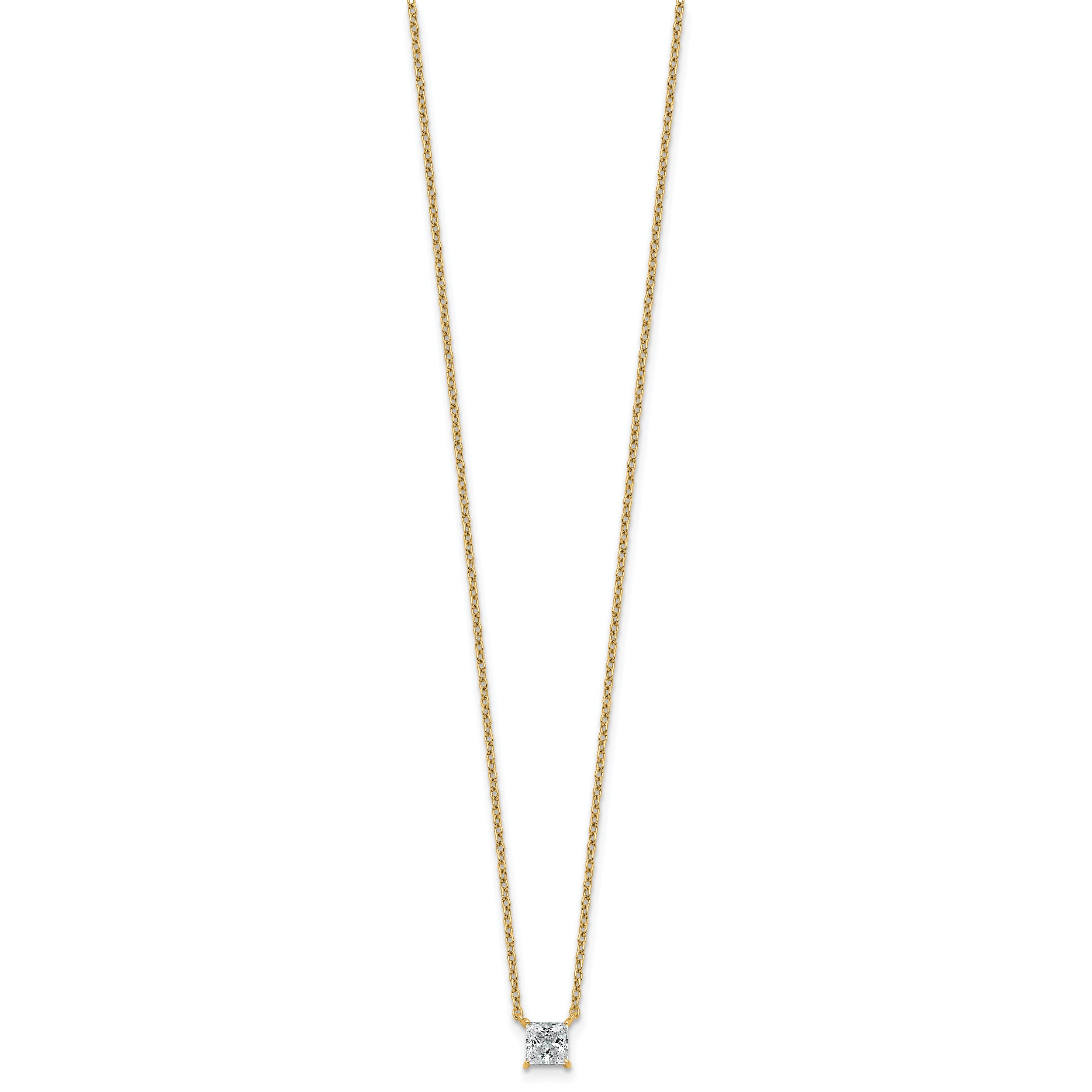 14k 1/2 carat Lab Grown Diamond VS/SI+ G+ Princess Complete 18 inch Four Prong Pendant Necklace