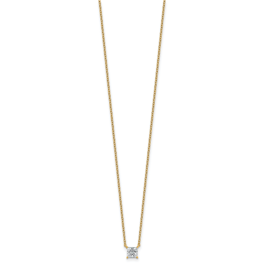 14k 1/2 carat Lab Grown Diamond VS/SI+ G+ Princess Complete 18 inch Four Prong Pendant Necklace
