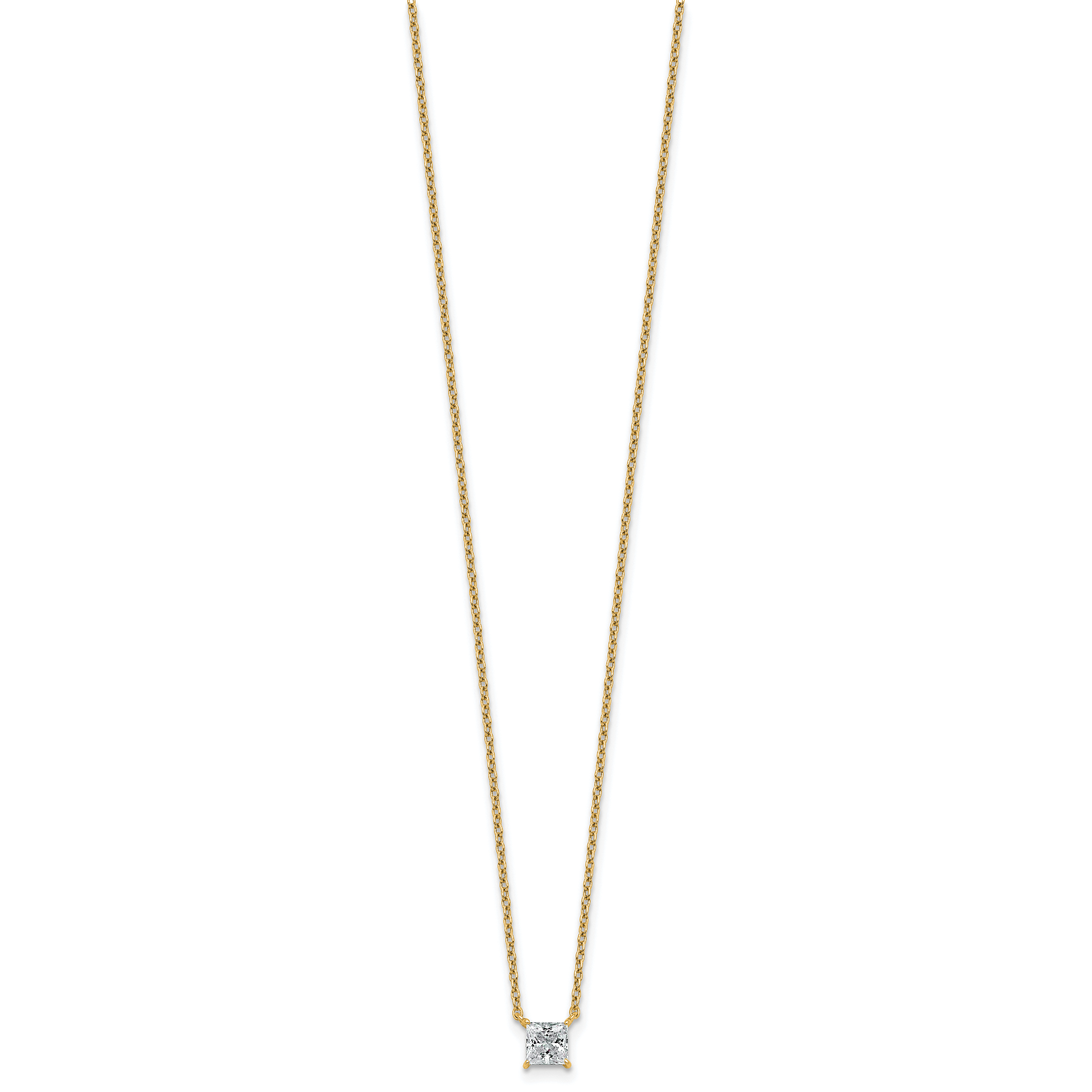 14k 1/2 carat Lab Grown Diamond VS/SI+ G+ Princess Complete 18 inch Four Prong Pendant Necklace