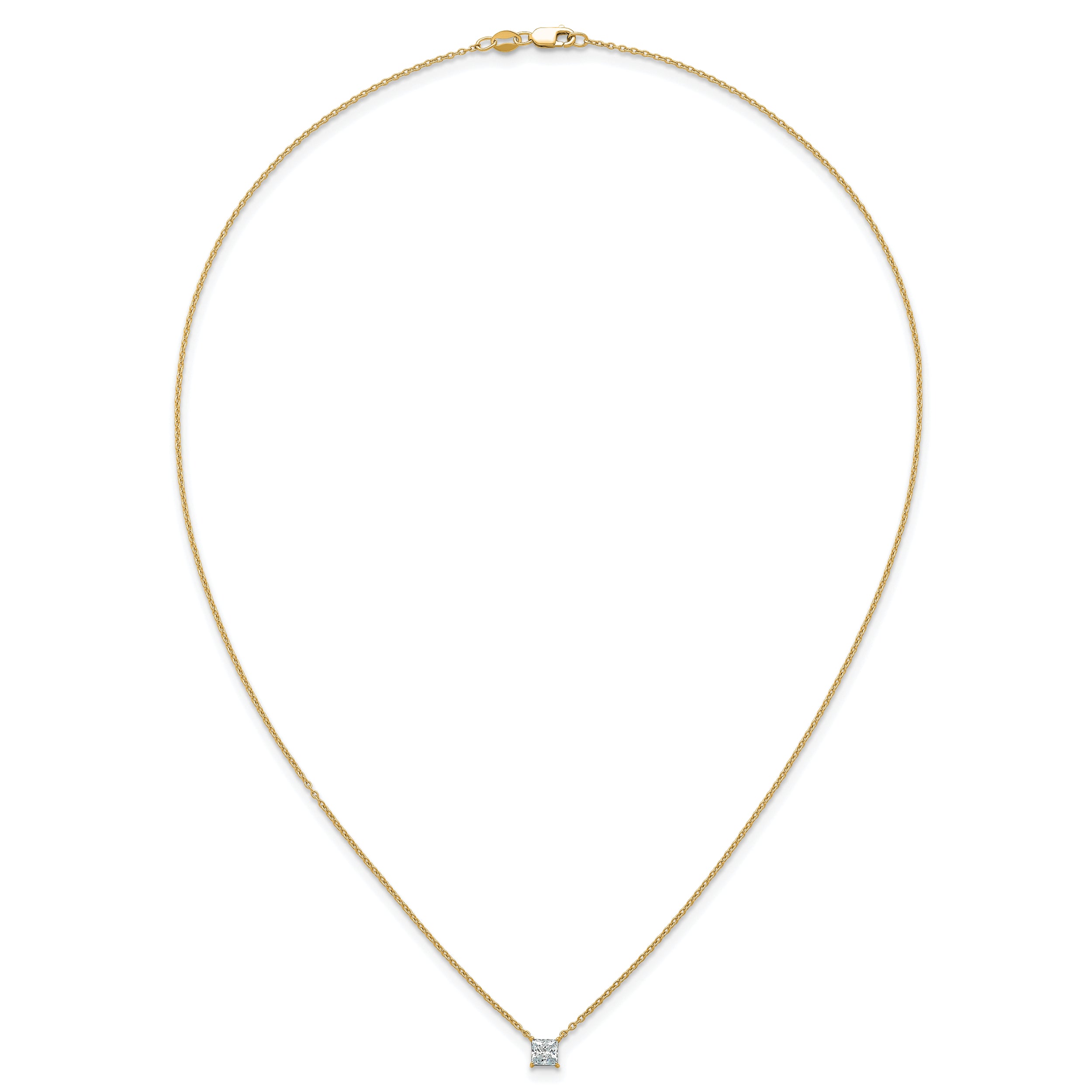 14k 1/2 carat Lab Grown Diamond VS/SI+ G+ Princess Complete 18 inch Four Prong Pendant Necklace