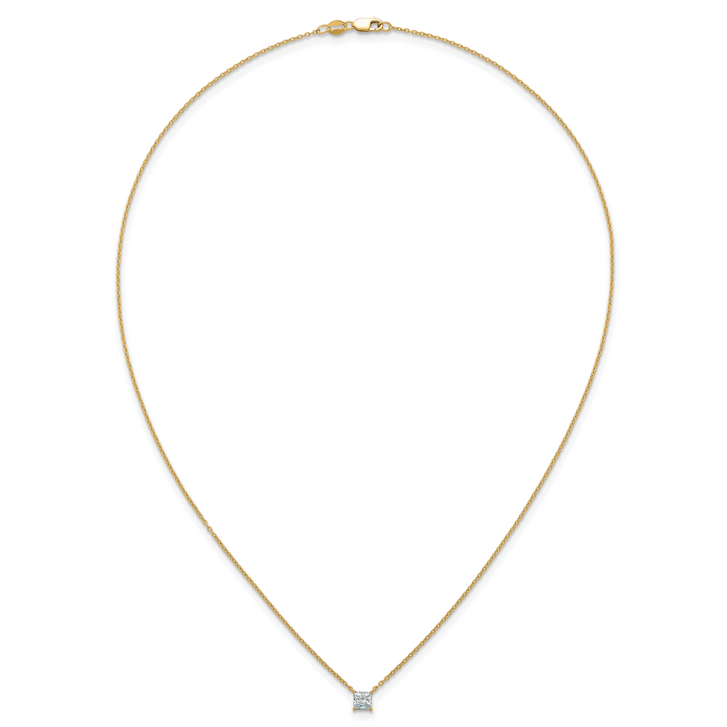 14k 1/2 carat Lab Grown Diamond VS/SI+ G+ Princess Complete 18 inch Four Prong Pendant Necklace