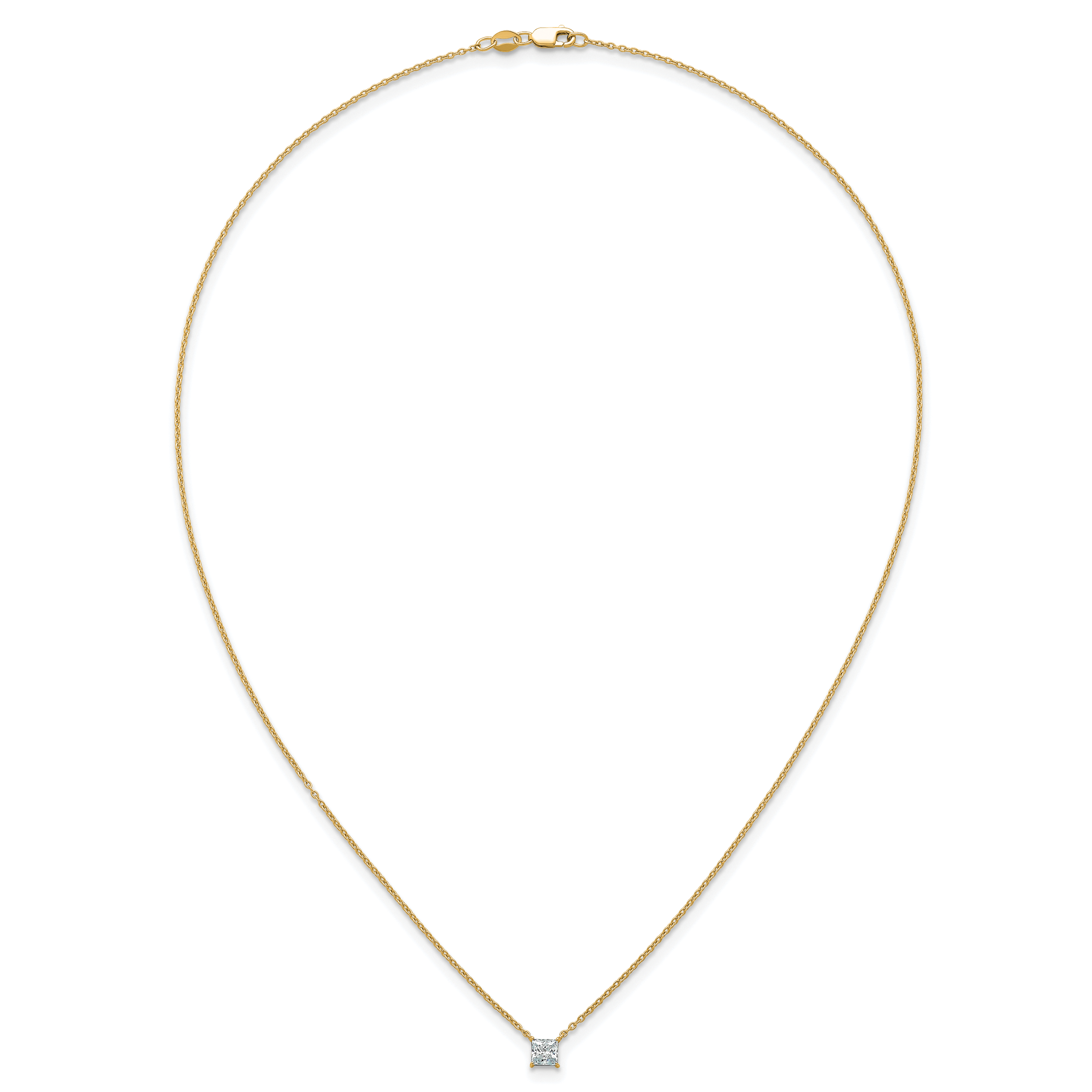 14k 1/2 carat Lab Grown Diamond VS/SI+ G+ Princess Complete 18 inch Four Prong Pendant Necklace