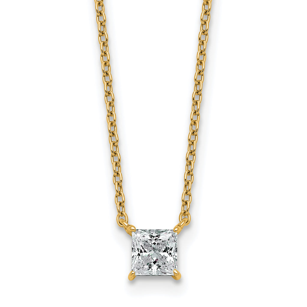 14k 1/2 carat Lab Grown Diamond VS/SI+ G+ Princess Complete 18 inch Four Prong Pendant Necklace