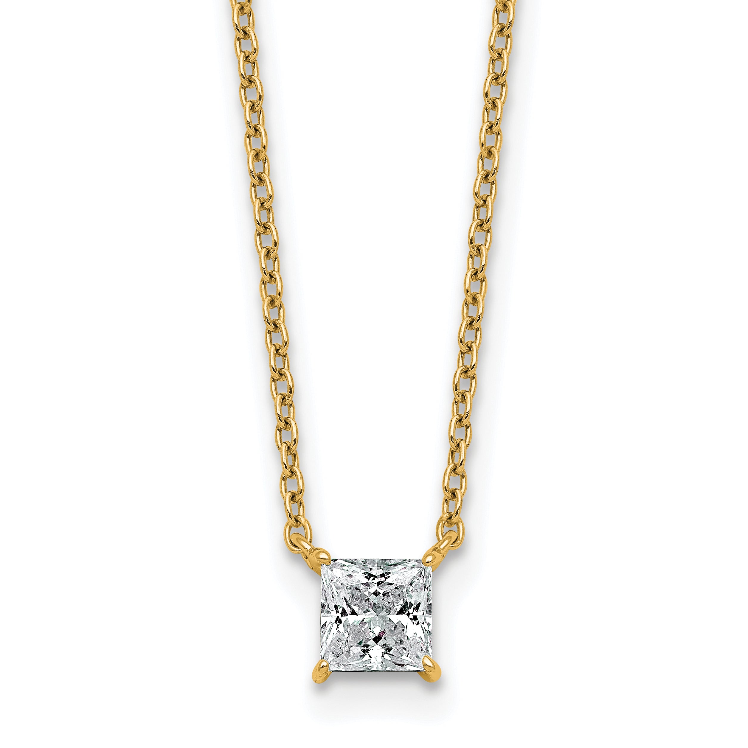 14k 1/2 carat Lab Grown Diamond VS/SI+ G+ Princess Complete 18 inch Four Prong Pendant Necklace