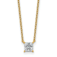 14k 1/2 carat Lab Grown Diamond VS/SI+ G+ Princess Complete 18 inch Four Prong Pendant Necklace
