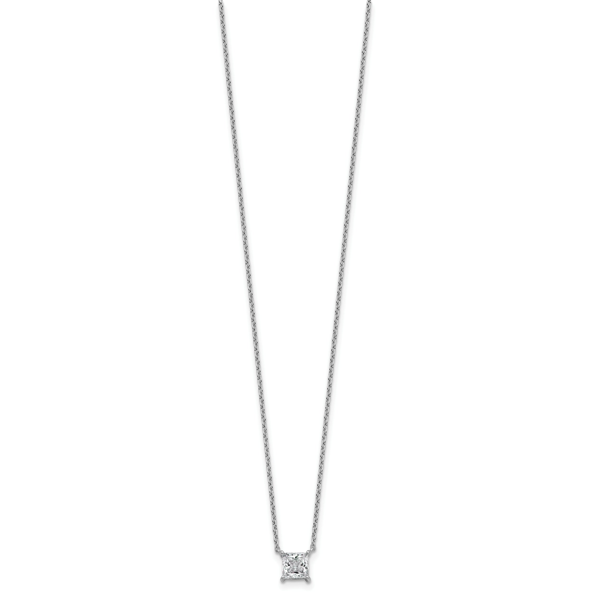 14k White Gold 3/4 carat Lab Grown Diamond VS+ F+ Princess Complete Bezel Set Chain Slide Pendant
