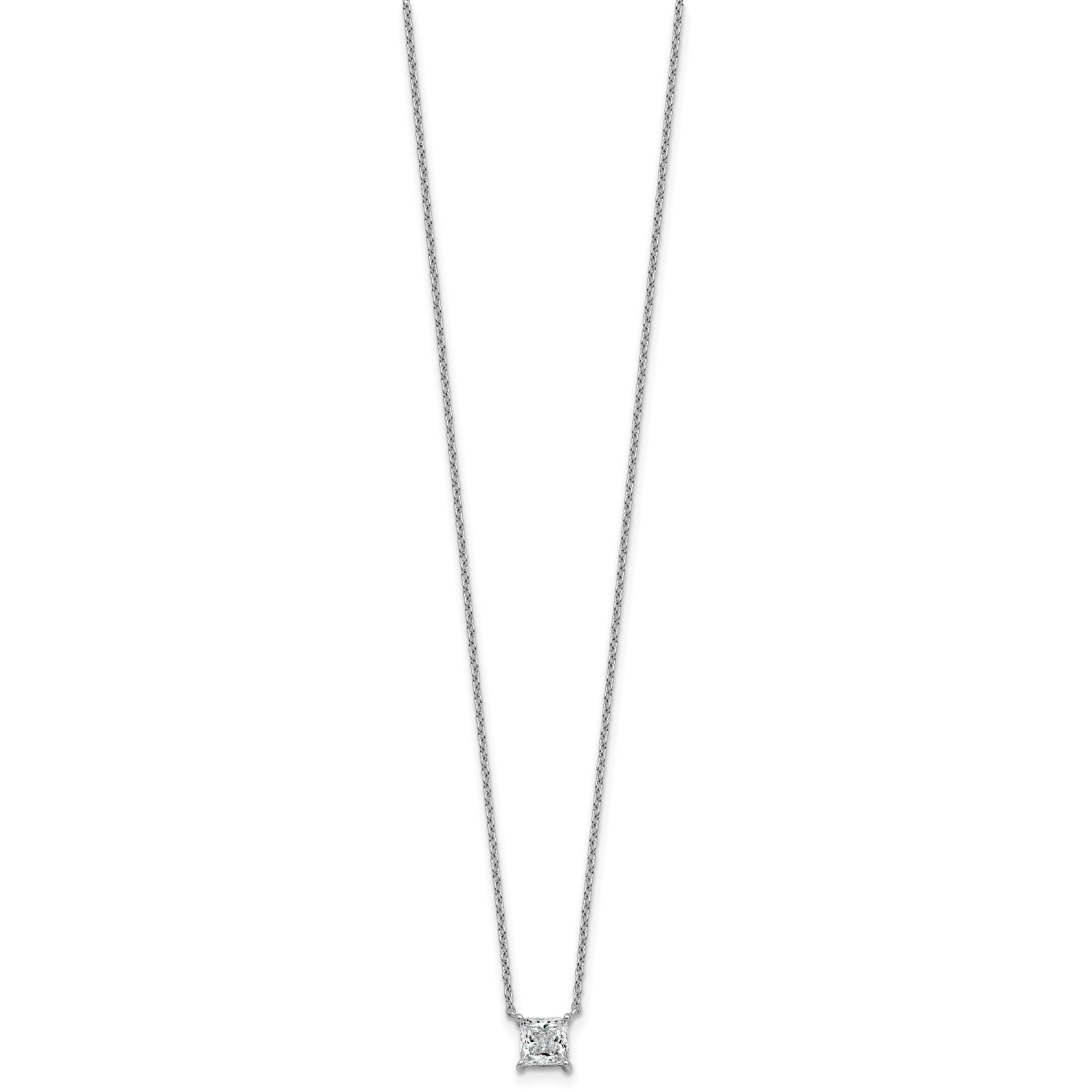 14k White Gold 3/4 carat Lab Grown Diamond VS+ F+ Princess Complete Bezel Set Chain Slide Pendant Secondary image