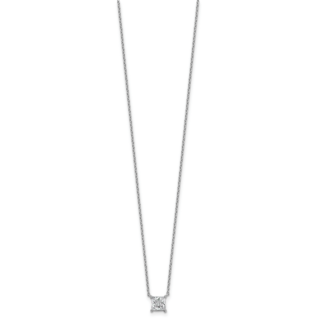 14k White Gold 3/4 carat Lab Grown Diamond VS+ F+ Princess Complete Bezel Set Chain Slide Pendant