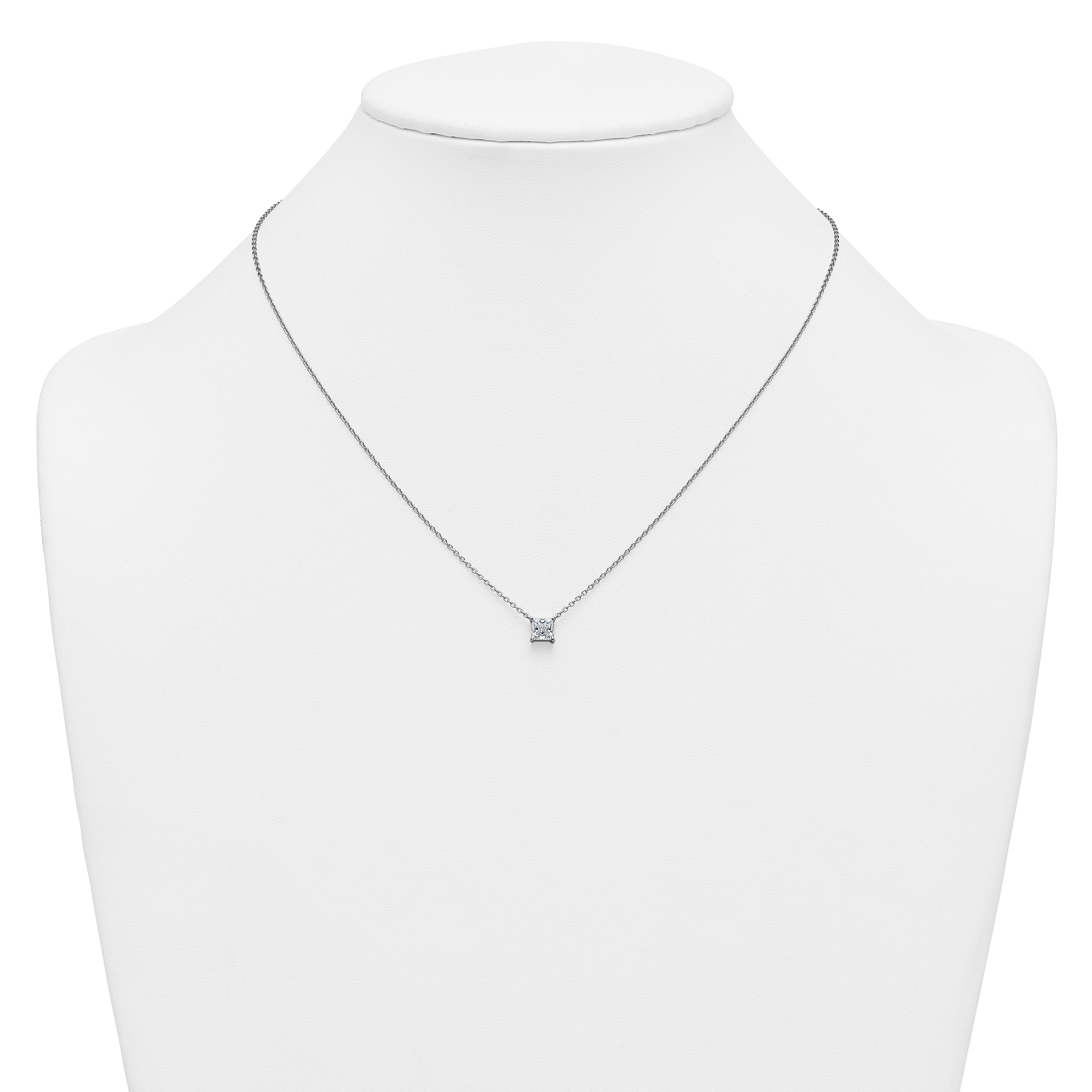 14k White Gold 3/4 carat Lab Grown Diamond VS+ F+ Princess Complete Bezel Set Chain Slide Pendant